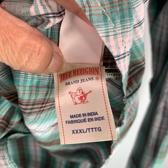 True Religion Western Button Up Plaid Pearl Snap Long Sleeve Shirt 3XL. - Picture 4 of 7